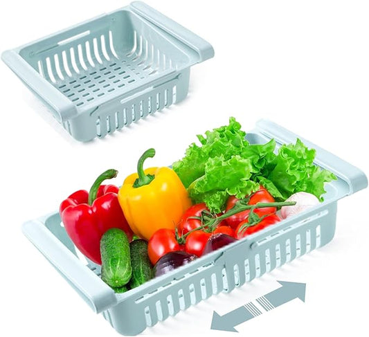 2PCS Refrigerator Drawer, Fridge Drawer Organizer Pull out Storage Drawer Under Shelf Drawer Refrigerator Organizer Bin for Egg Fruit Vegetable(Blue)