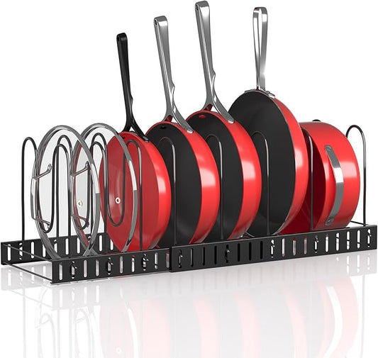 Expandable Pots and Pans Organizer Under Cabinet, with 10 Adjustable Dividers Pot and Pan Organizer, for Kitchen Baking Cookies Cookware Pantry Baking Pan Lid Organizer Black