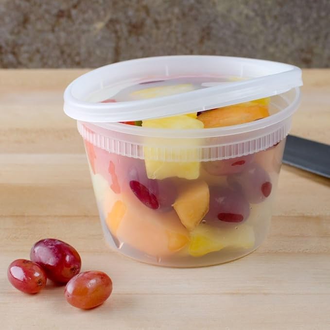 Mr Miracle Deli Containers with Lids - 48 Pack of 16 oz Clear Airtight Reusable Plastic Food and Multi-Purpose Containers - Microwave, Freezer, and Dishwasher Safe