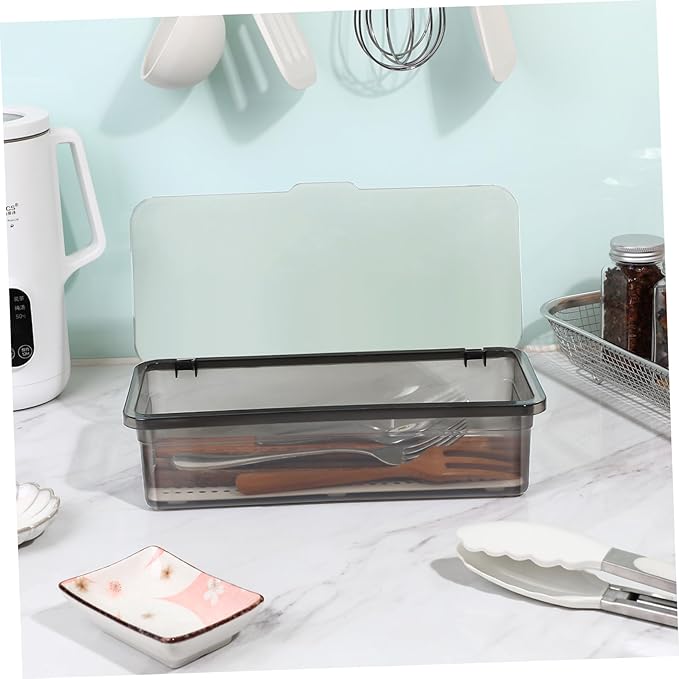DOITOOL 3PCS Flatware Tray with Lid and Drainer, Tableware Utensil and Cutlery Drawer Organizer with Lid Covered Silverware Tray to Keeps Your Cutlery Organized and Protected