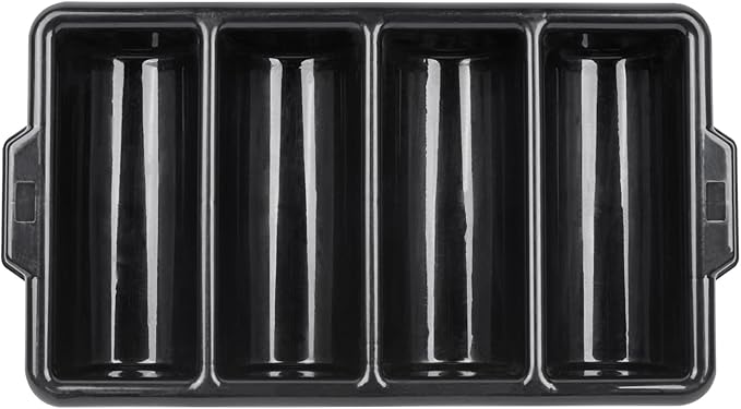 Restaurantware-21.9 x 14.2 x 3.5 Inch Silverware Organizer, 1 Crack-Resistant Cutlery Tray - 4 Compartments, Built-In Handles, Black Plastic Utensils Drawer Holder, For Kitchen Organization
