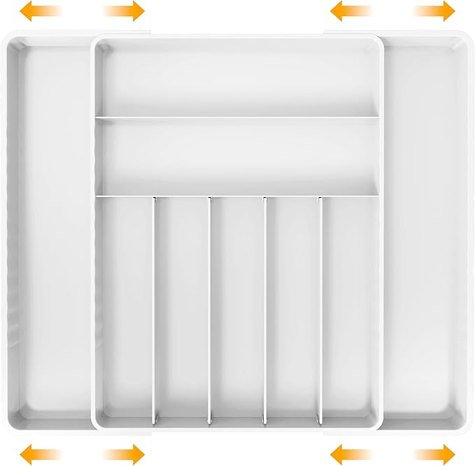 Simple Houseware Expandable Kitchen Drawer Flatware Organizer, White