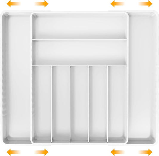 Simple Houseware Expandable Kitchen Drawer Flatware Organizer, White