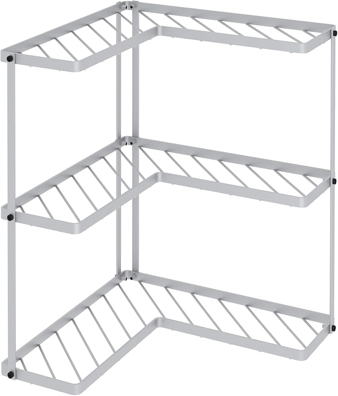 Buzowruil Kitchen L-Shaped Spice Storage Rack Triangle Corner Three-Layer Cabinet Spice Rack,1 Pack (Silver)