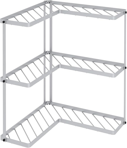 Buzowruil Kitchen L-Shaped Spice Storage Rack Triangle Corner Three-Layer Cabinet Spice Rack,1 Pack (Silver)