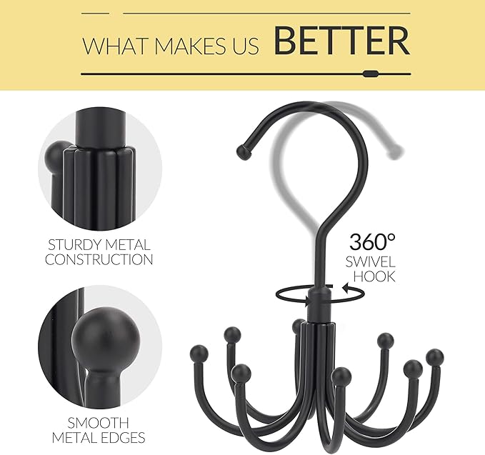 2 Pack Belt Hanger, Space Saving Belt Organizer for Closet, Max 48 Storage Capacity, Rotating Belt Rack Closet Organizers and Storage for Hanging Belt, Ties, Black