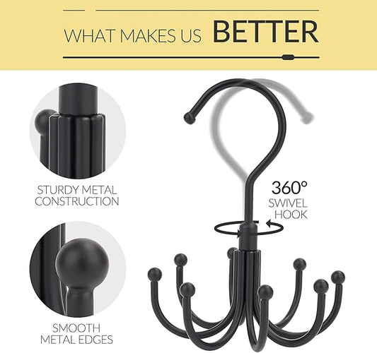 2 Pack Belt Hanger, Space Saving Belt Organizer for Closet, Max 48 Storage Capacity, Rotating Belt Rack Closet Organizers and Storage for Hanging Belt, Ties, Black