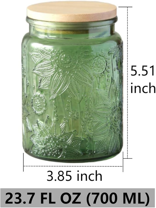 ANSQU Set of 2 Glass Jars with Lids, 23.7 FL OZ Vintage Glass Storage Jars, Cookie Jar Sugar Container for Kitchen Counter, Pantry, Candy Jar with Lid (Green, 2Pack)