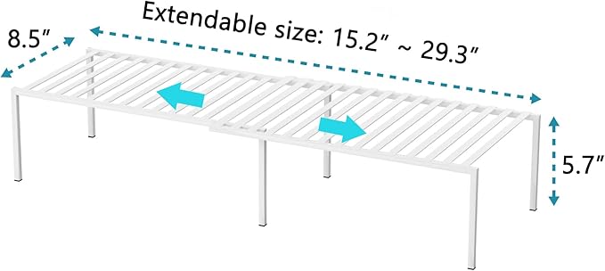 Redrubbit 2 Pack Expandable Cabinet Storage Shelf Rack - Kitchen Counter and Cabinet Shelf - Steel Metal Wire - Cupboard, Plate, Dish, Counter & Pantry Organization - White