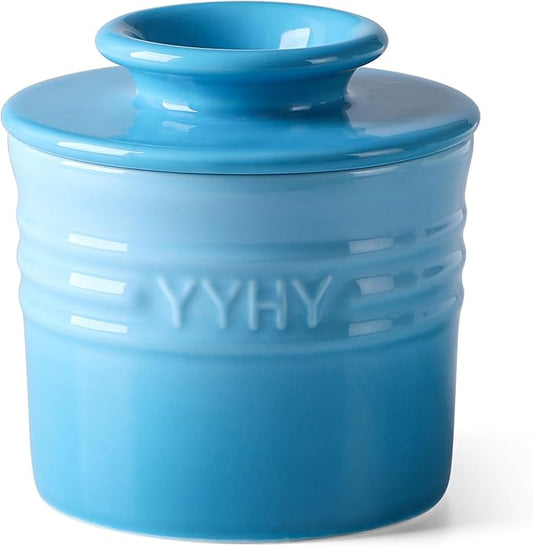 Y YHY Butter Dish with Lid for Countertop, Butter Crock for Counter with Water, Butter Holder for Soft Spreadable Butter, Butter Keepers to Leave on Counter as Kitchen Decor Ideal Gift, Gradient Blue