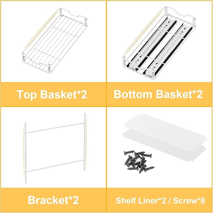 Pull Out Spice Rack Organizer for Cabinet, 2 Tier Slide Out Spice Rack, Sliding Spice Organizer Shelf, White