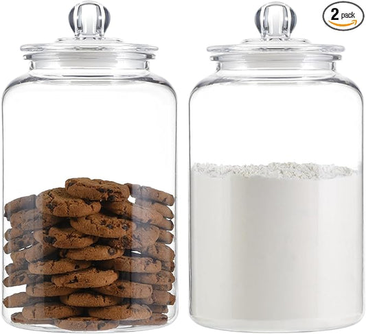 2 Pack 1 Gallon Plastic Cookie Jars, Unbreakable Apothecary Jars with Airtight Lids, Food Storage Canisters for Flour, Sugar, Candy