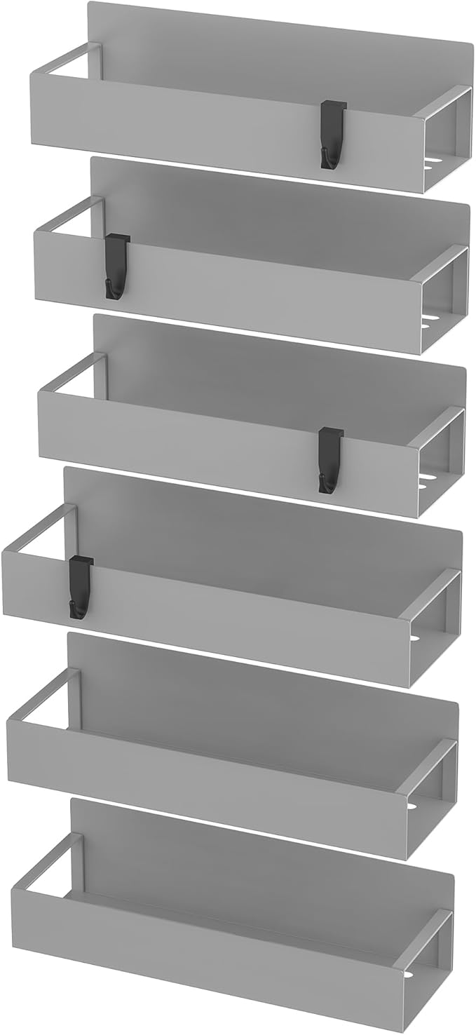 6 Pack Magnetic Spice Storage Rack Organizer for Refrigerator and Oven, Gray Fridge Organizers and Storage