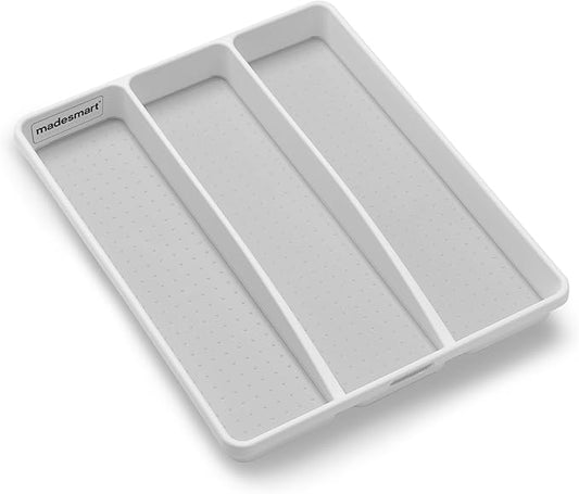 madesmart Antimicrobial Classic Large Utensil Tray Soft Grip, Non-Slip Kitchen Drawer, Multi-Purpose Home Organization, EPA Certified, 3 Compartments, White