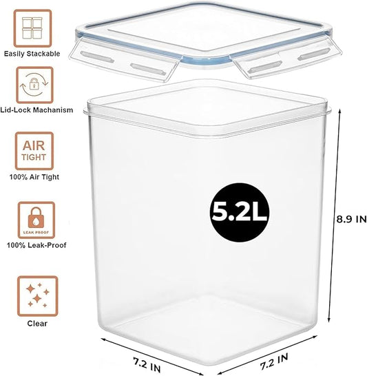 WHITE FEATHER SUPPLIES 4 Pcs Airtight Food Storage Containers with Lids, Cereal Containers Storage - Pantry Organization and Storage, BPA Free Plastic Food Storage Containers with Lids (4 x 5.2L)