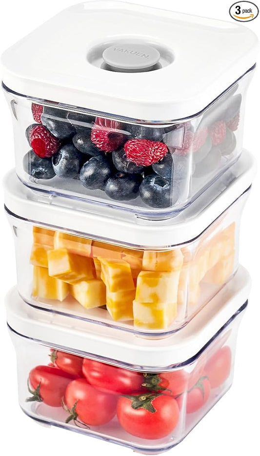 Premium Airtight Food Storage Containers, Mini Square 3pc/set(0.32qt), Smart One-Click Seal Lid, No Hinges, 100% Leak Proof, BPA-FREE, Dishwasher, Freezer & Microwave Safe