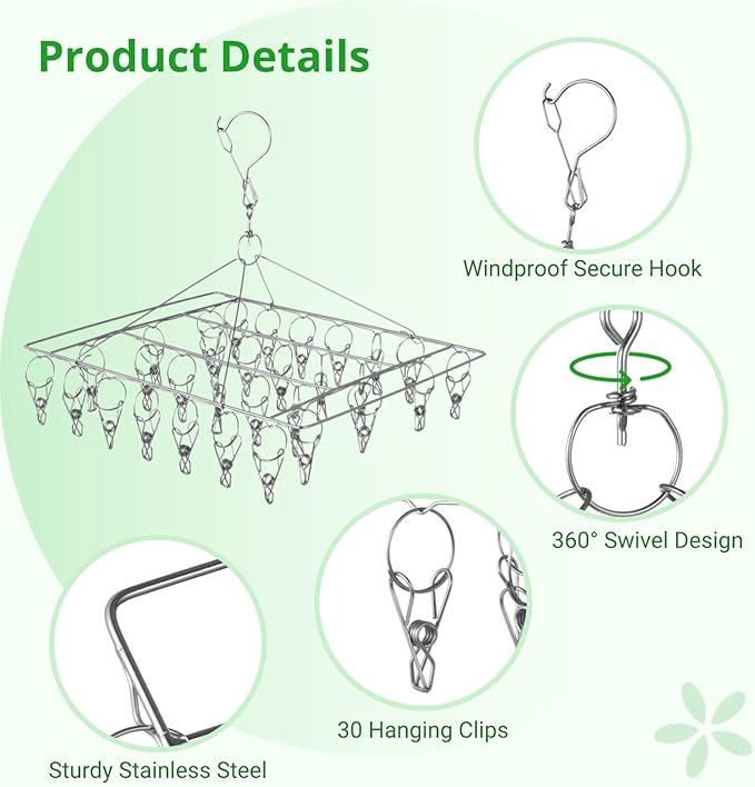 Homaisson 8-Piece Herb Drying Rack, Stainless Steel, Windproof, Space-Saving for Herbs, Spices, Tea Leaves