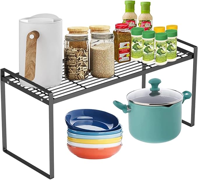 Cabinet Shelf, 20" Kitchen Counter Shelf, Metal Wire Stackable Cupboard Spice Rack, Space Saving Countertop Orgainzer and Storage Rack Shelves for Kitchen Pantry Bathroom