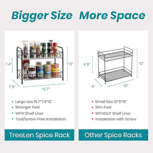 Spice Rack Organizer for Countertop 2 Tier Counter Shelf Standing Holder Storage for Kitchen Cabinet-Bronze