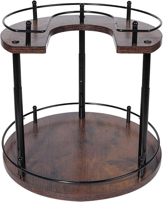 2-Tier Lazy Susan Spice Rack Organizer, Height Adjustable Rotating Turntable for Cabinet, Kitchen Countertop & Pantry, 12 Inch Wooden Spice Storage Rack, Compact & Versatile Design, Rustic Brown