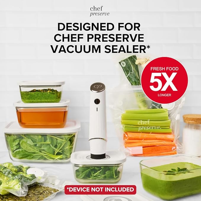 Chef Preserve Glass Vacuum Seal Containers for Food Storage, Made For Compact Vacuum Sealer, 3pcs set [1x Small, 1x Medium, 1x Large] Works With Handheld Vacuum Sealer Machine