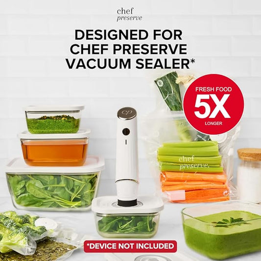 Chef Preserve Glass Vacuum Seal Containers for Food Storage, Made For Compact Vacuum Sealer, 3pcs set [1x Small, 1x Medium, 1x Large] Works With Handheld Vacuum Sealer Machine