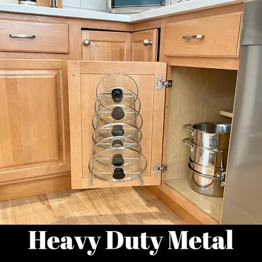 Evelots 6-Tier Pot Lid Organizer Rack for your Kitchen Cabinet Door/Wall - Fits Most Glass and/or Pan Covers - Kitchen Storage - No More Mess in your Cabinets and/or drawers - Rustproof -Chrome Finish