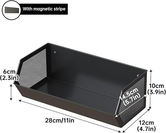 Magnetic Fruit Basket for Fridge, Magnetic Spice Rack for Refrigerator, Seasoning Organizer, Kitchen Gadgets, Refrigerator Organizers and Storage, Metal, 1 Pack (Black, Large)