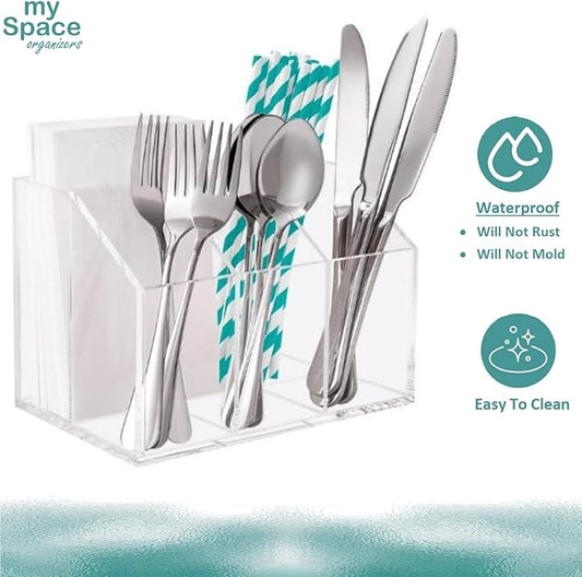Utensil Holder Silverware Caddy Countertop Cutlery Organizer For Napkins Flatware Spoon Fork Knife Plastic Acrylic