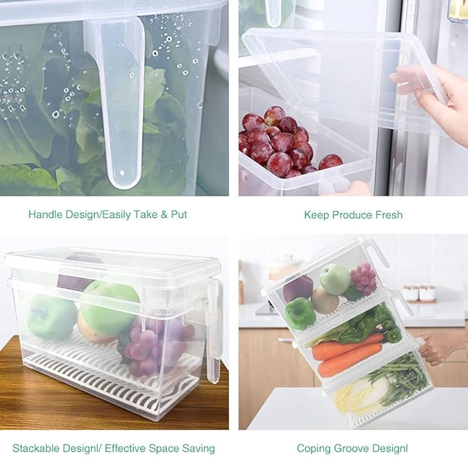 SILIVO Lettuce Keeper for Fridge(3 Pack)- 4.5L Vegetable Storage Containers for Refrigerator with Drain Tray Keep Fresh for Veggies and Salad