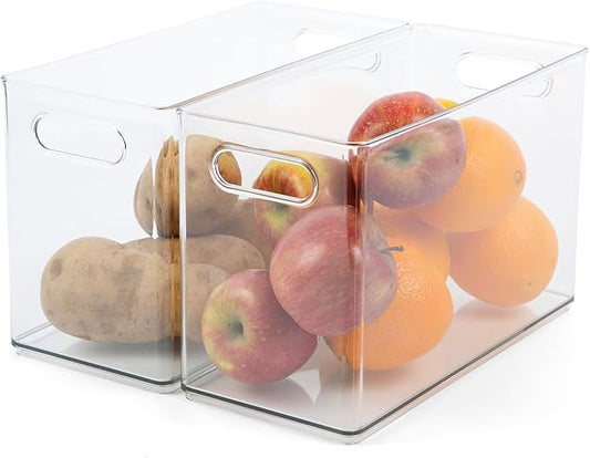 Clear Plastic Bins For Pantry Organization and Food Storage, Stackable Refrigerator Organizer Bins – Kitchen Organization and Pantry Storage Containers, 2 Pack