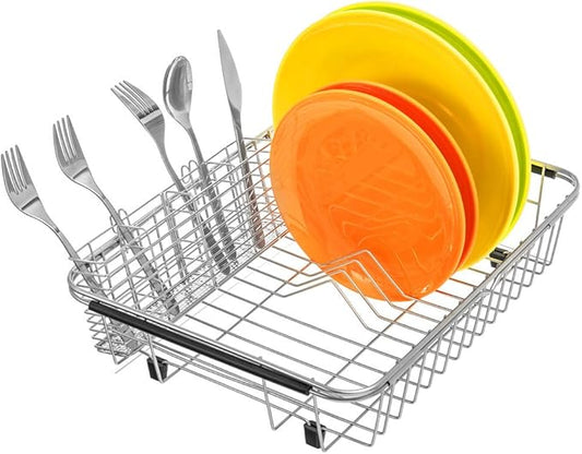 SANNO Utensil Silverware Holder Organizer Hanging Cutlery Organizer Spoon Drying Rack Basket Holder, 4 Divided Compartments Silverware Organizer, Stainless Steel