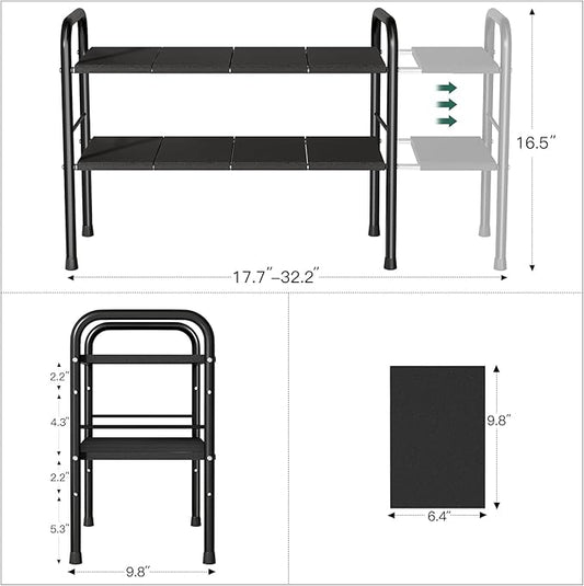 Under Sink Organizer, Kitchen Bathroom Organizers and Storage, shoe cabinet organizer with 8 Removable Panels, 2-Tier Expandable Multi-Purpose Storage Shelf (Expand from17.7 to 32.2")