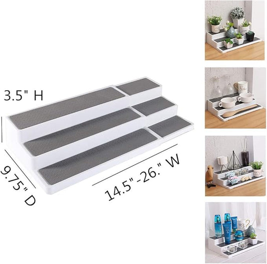 YCOCO 3-Tier Expandable Spice Rack Step Modern Design Waterproof and Non Skid Shelf Kitchen Organizer for Pantry Cabinet or Countertop Use