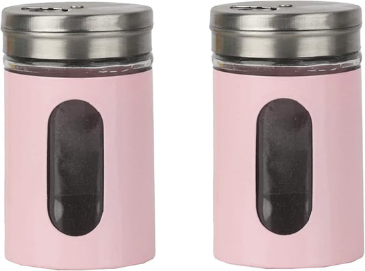 Light Pink Salt Pepper Shakers Retro Spice Jars Glass - Set of 2