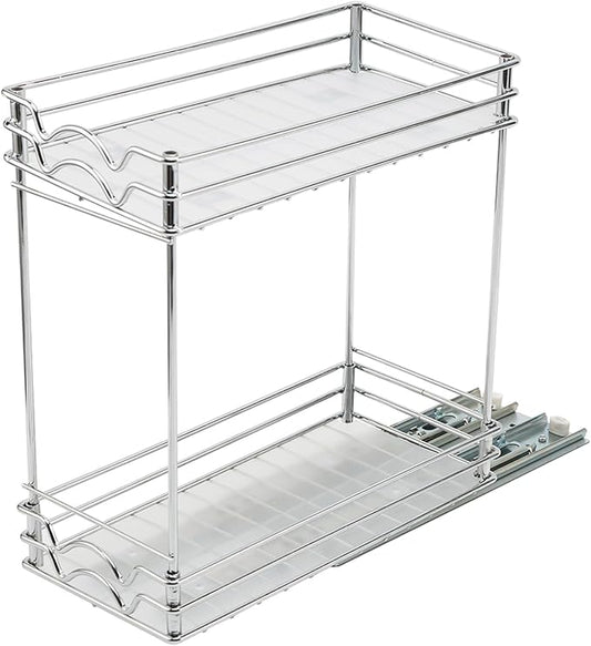 Spice Rack Organizer for Inside Cabinet, Pull Out Spice Rack 2 Tier, Heavy Duty Sliding Spice Cabinet Organization Shelf Rack, Slide Out Seasoning Kitchen Organizer Under Sink Organizers