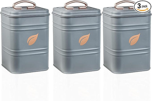 Saf-Care Kitchen Canisters - Farmhouse Grey Kitchen Decoration of Canister Set with Multiple Preservation Purposes by Tight Sealed Lids, Good for Wedding Gifts Kitchen Canisters Set of 3