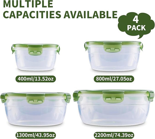 Today's Present Food Storage Container with Lids Set For 4, Plastic Mixing Bowls, Airtight Stackable Leakproof Reusable Storage Containers for Kitchen, BPA Free, Microwave, Dishwasher, Freezer Safe