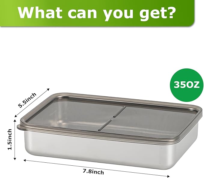 1 Pack Cheese Container for Refrigerator, 35 OZ 304 Stainless Steel Airtight Deli Meat Storage Containers with Lids for Fridge, Dishwasher Safe Food Organizers for Fridge Container Sets