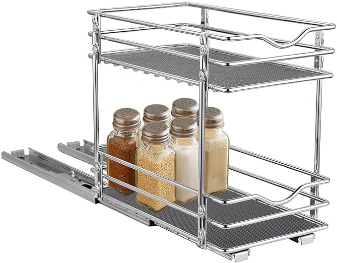 OCG 2 Tier Pull Out Spice Rack Organizer（4.9" W x 10.4" D） for Cabinet, Slide Out Seasoning Organizer Fits Spices, Sauces, Cans etc