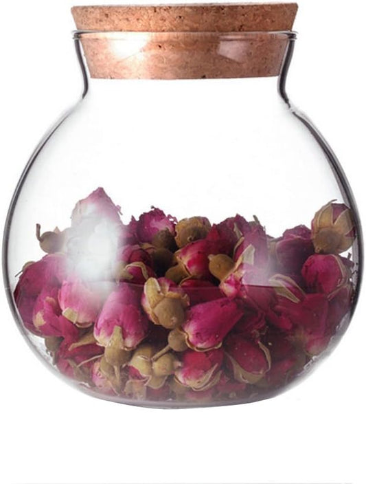500ml/17oz Round Clear Glass Jar Food Wood Storage Jar Containers With Wood Cork Stopper Kitchen Snack Sealed Can for Tea Coffee Beans Candy Nuts Dry Flower