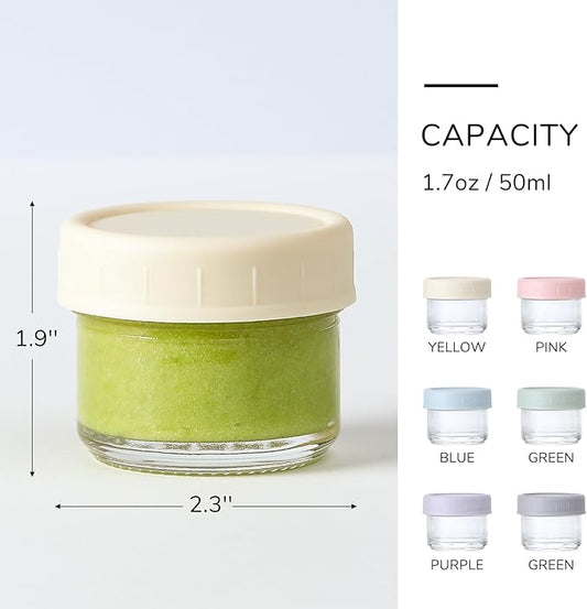 VITEVER [6 Pack] Salad Dressing Container To Go, 1.7 oz Glass Small Condiment Container with Lids, Dipping Sauce Cups Set, Leakproof Reusable Sauce Containers for Lunch Box Work Trip.