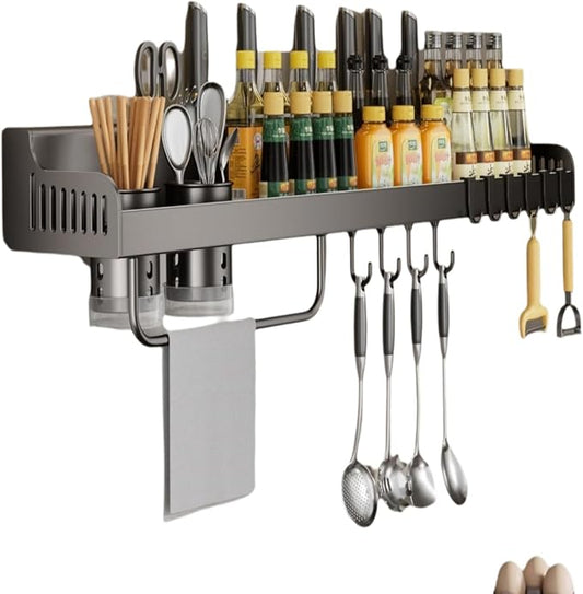 Magnetic Spice Rack for Refrigerator, 3 Pack Magnetic Shelf, Moveable Magnetic Fridge Organizer with 10-Hook Rack, Seasoning Organizer for Kitchen Organization and Storage (Grey)