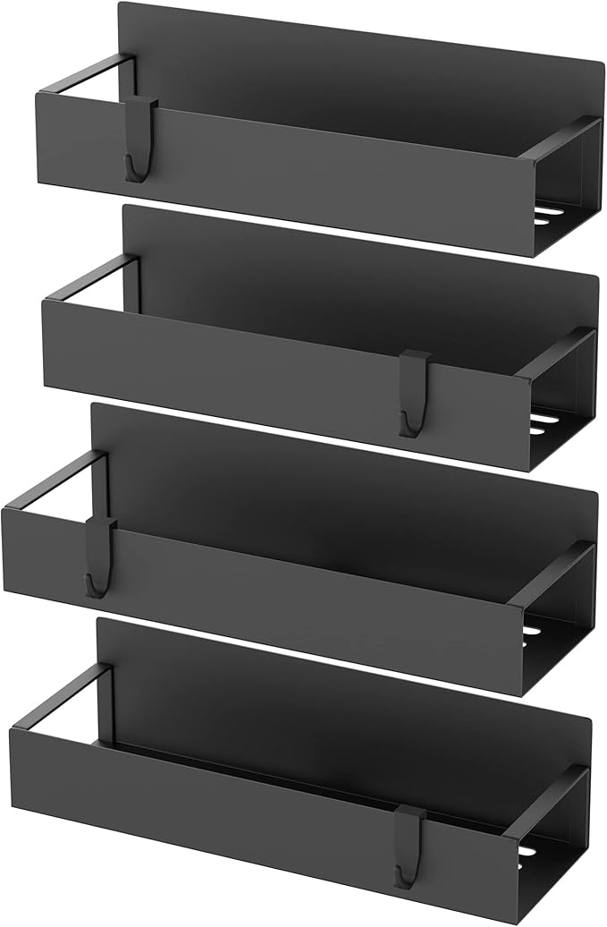 4 Pack Magnetic Spice Storage Rack Organizer for Refrigerator and Oven, Matt Black Fridge Organizers and Storage