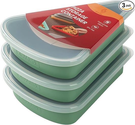 3-Pack Reusable Silicone Leftover Pizza Slice Storage Container with Air-tight Lids-BPA Free,Fits Single Slice up to 16”,Save Space, Refrigerator organizer(3 Green)
