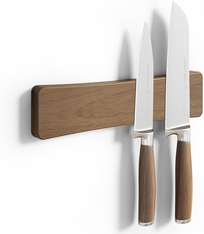 Magnetic Knife Holder for Wall, 10" Acacia Wood No Drill Knife Magnet Strip Use as Tool Key Storage Knife Bar, Powerful Wall Mounted Magnetic Knife Rack for Refrigerator & Kitchen Utensil Organizer