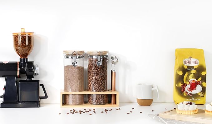 KKC HOME ACCENTS Airtight Glass Coffee and Sugar Storage Canisters with Sealed Clamp Lids and Scoops, Air tight Glass Coffee bean Containers for Ground Coffee,Loose Leaf Tea,Brown Sugar,50 FL OZ