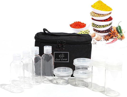 Travel Spice Bottle Kit, Camping Portable Compact Sauce Containers with 9 Seasoning Bottles Jar for Salt Sugar Dry Herb Spice, Great for Home or Outdoor Use