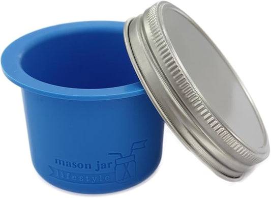 Divider Cup by Mason Jar Lifestyle - For Salads, Dips, and Snacks. Plastic Free Bento Lunch Container(Bright Blue, Wide Mouth)