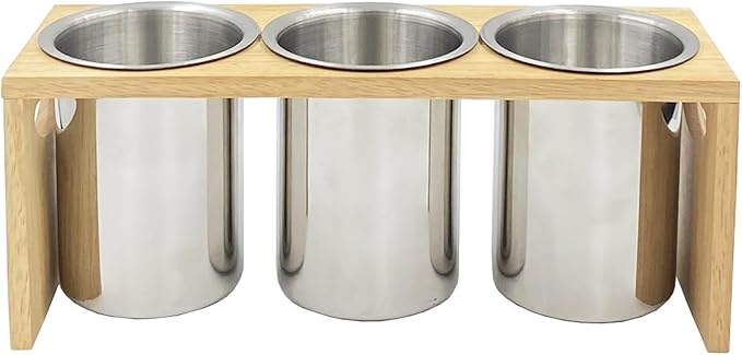 Flatware Caddy Stainless Steel Cutlery Holder with Wood Base